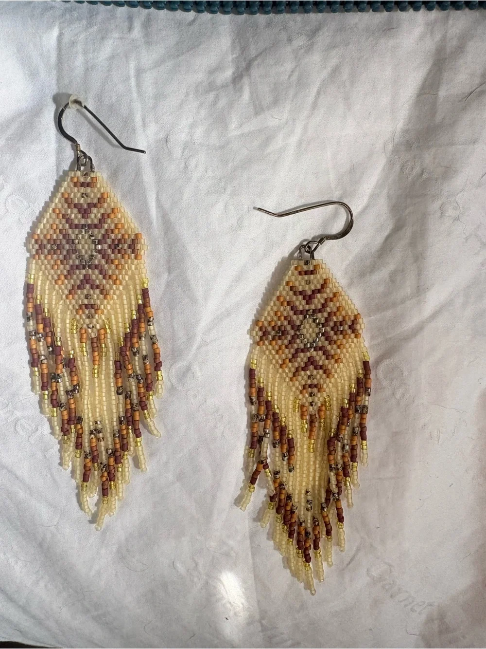 Handmade Beaded Fringe Earrings - Yellow and Brown - Picture 1 of 2